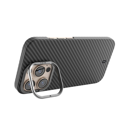 iPhone 16 Pro Max Kılıf Wiwu DCC-206 M-safe Şarj Özellikli Kamera Standlı Aramid Fiber Tasarım Kevlar Kapak