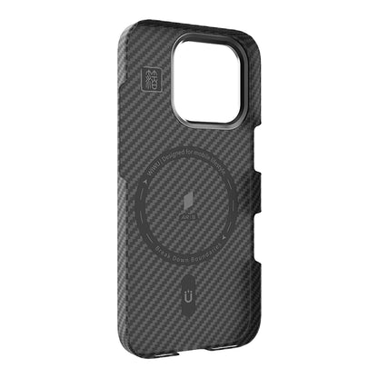iPhone 16 Pro Max Kılıf Wiwu DCC-206 M-safe Şarj Özellikli Kamera Standlı Aramid Fiber Tasarım Kevlar Kapak