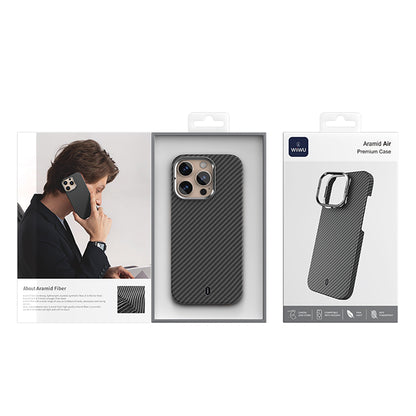 iPhone 16 Pro Max Kılıf Wiwu DCC-206 M-safe Şarj Özellikli Kamera Standlı Aramid Fiber Tasarım Kevlar Kapak