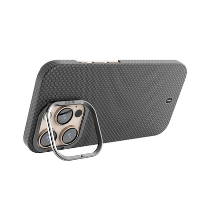 iPhone 16 Pro Max Kılıf Wiwu DCC-208 M-safe Şarj Özellikli Kamera Standlı Aramid Fiber Tasarım Kevlar Kapak