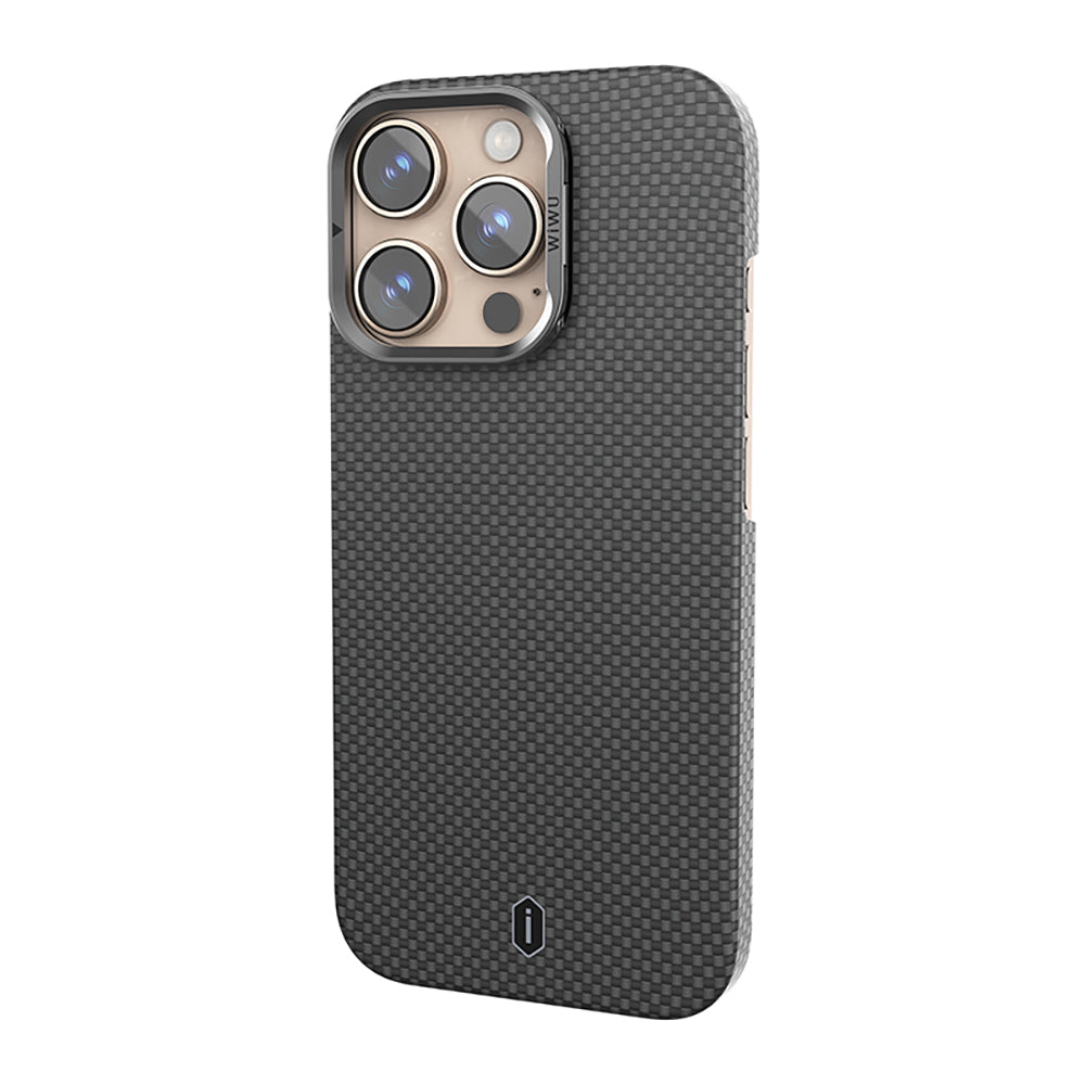 iPhone 16 Pro Max Kılıf Wiwu DCC-208 M-safe Şarj Özellikli Kamera Standlı Aramid Fiber Tasarım Kevlar Kapak