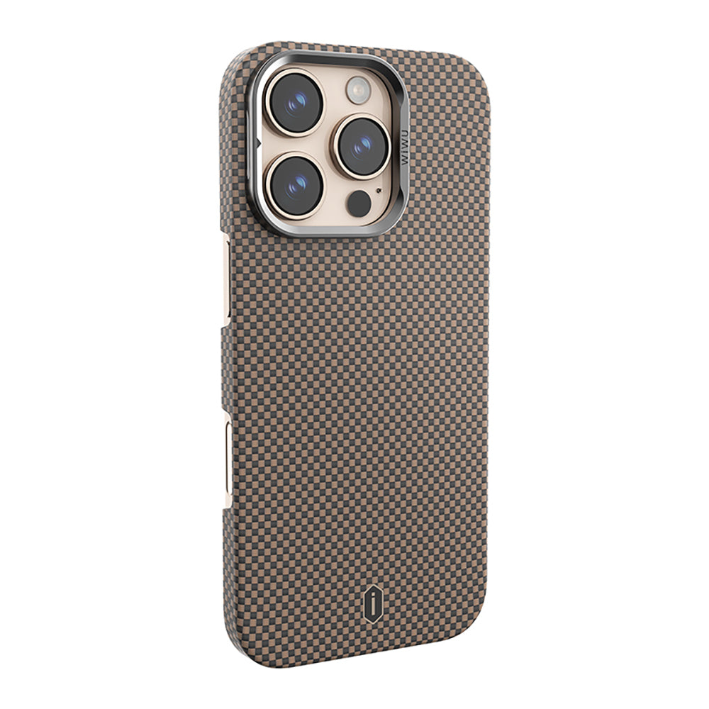 iPhone 16 Pro Max Kılıf Wiwu DCC-208 M-safe Şarj Özellikli Kamera Standlı Aramid Fiber Tasarım Kevlar Kapak