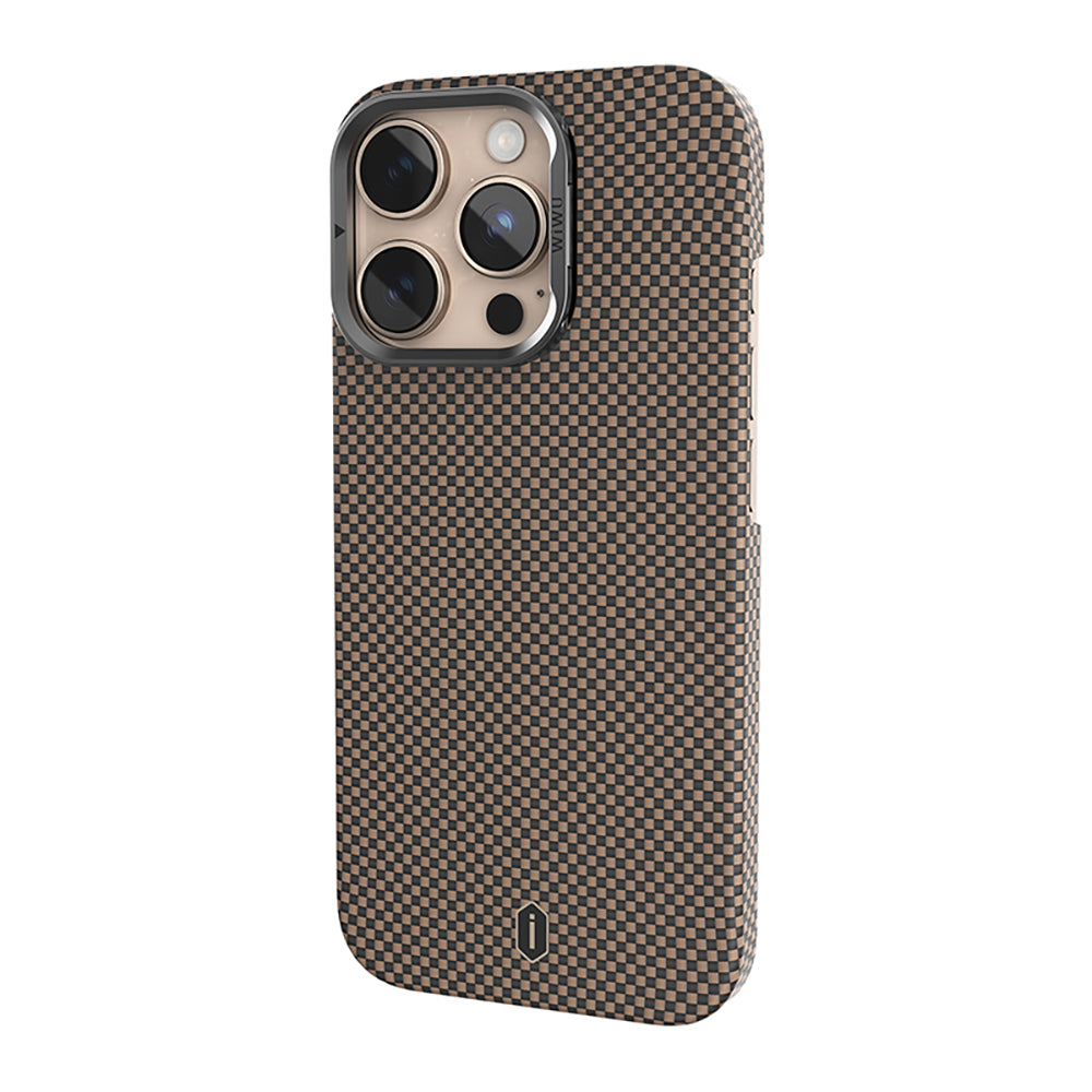 iPhone 16 Pro Max Kılıf Wiwu DCC-208 M-safe Şarj Özellikli Kamera Standlı Aramid Fiber Tasarım Kevlar Kapak