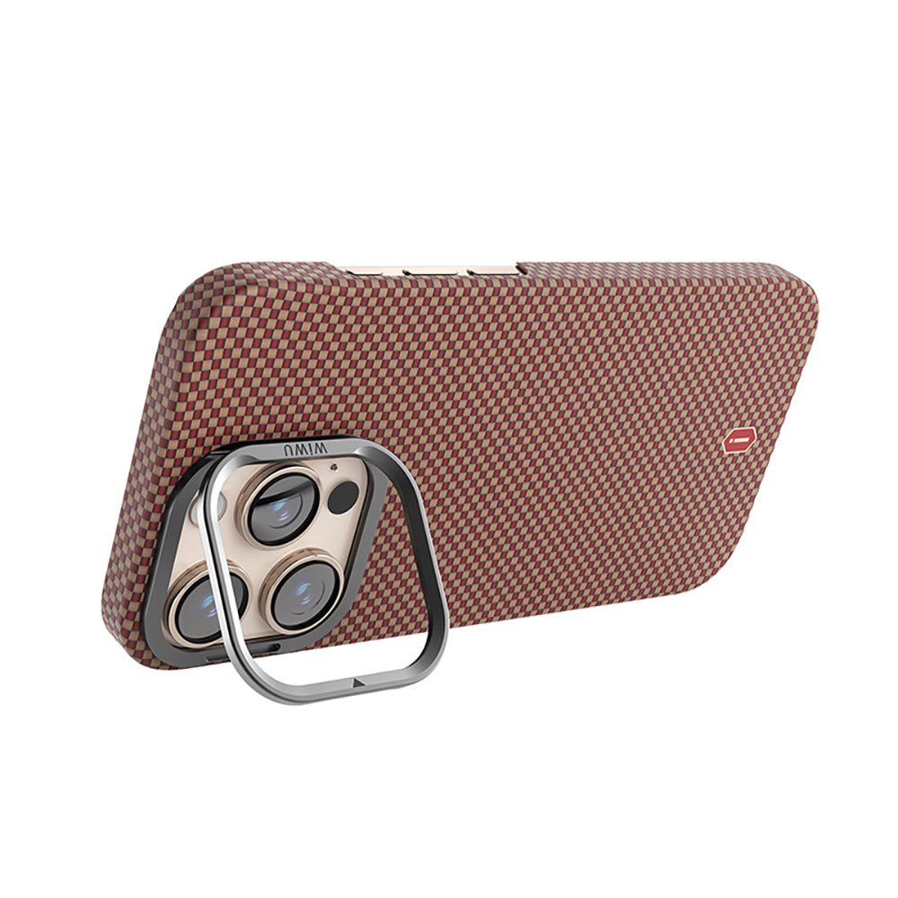 iPhone 16 Pro Max Kılıf Wiwu DCC-208 M-safe Şarj Özellikli Kamera Standlı Aramid Fiber Tasarım Kevlar Kapak