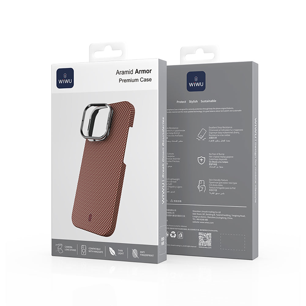 iPhone 16 Pro Max Kılıf Wiwu DCC-208 M-safe Şarj Özellikli Kamera Standlı Aramid Fiber Tasarım Kevlar Kapak