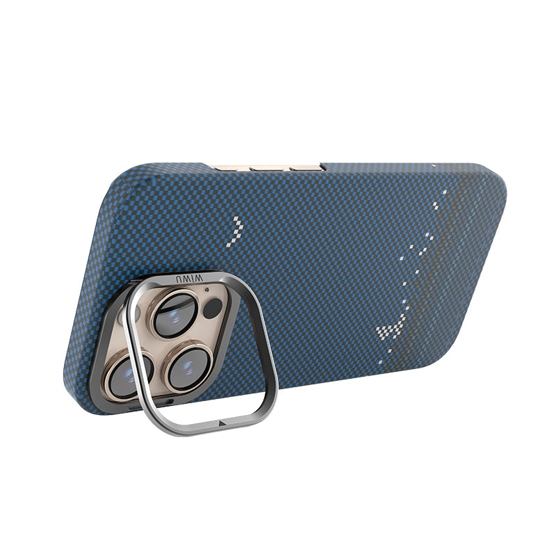 iPhone 16 Pro Max Kılıf Wiwu DCC-209 M-safe Şarj Özellikli Kamera Standlı Aramid Fiber Tasarım Kevlar Kapak