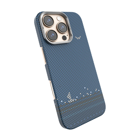 iPhone 16 Pro Max Kılıf Wiwu DCC-209 M-safe Şarj Özellikli Kamera Standlı Aramid Fiber Tasarım Kevlar Kapak