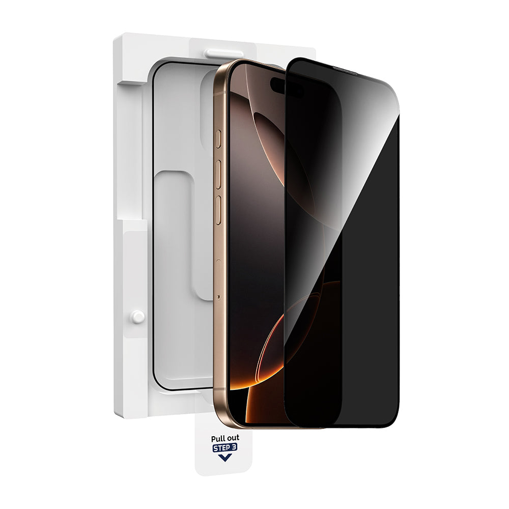 iPhone 16 Pro Wiwu GT-021 Titan Guard Serisi Şok Emici Hibrit Polimer Privacy Ekran Koruyucu Film + Kolay Uygulama Aparatı
