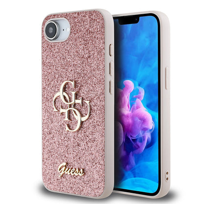iPhone 16E Kılıf Guess Orjinal Lisanslı 4G Büyük Metal Logolu Glitter Kapak