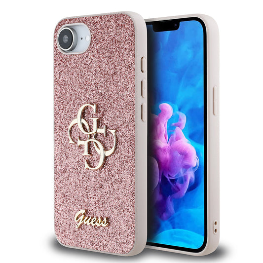 iPhone 16E Kılıf Guess Orjinal Lisanslı 4G Büyük Metal Logolu Glitter Kapak