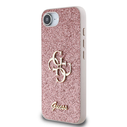 iPhone 16E Kılıf Guess Orjinal Lisanslı 4G Büyük Metal Logolu Glitter Kapak