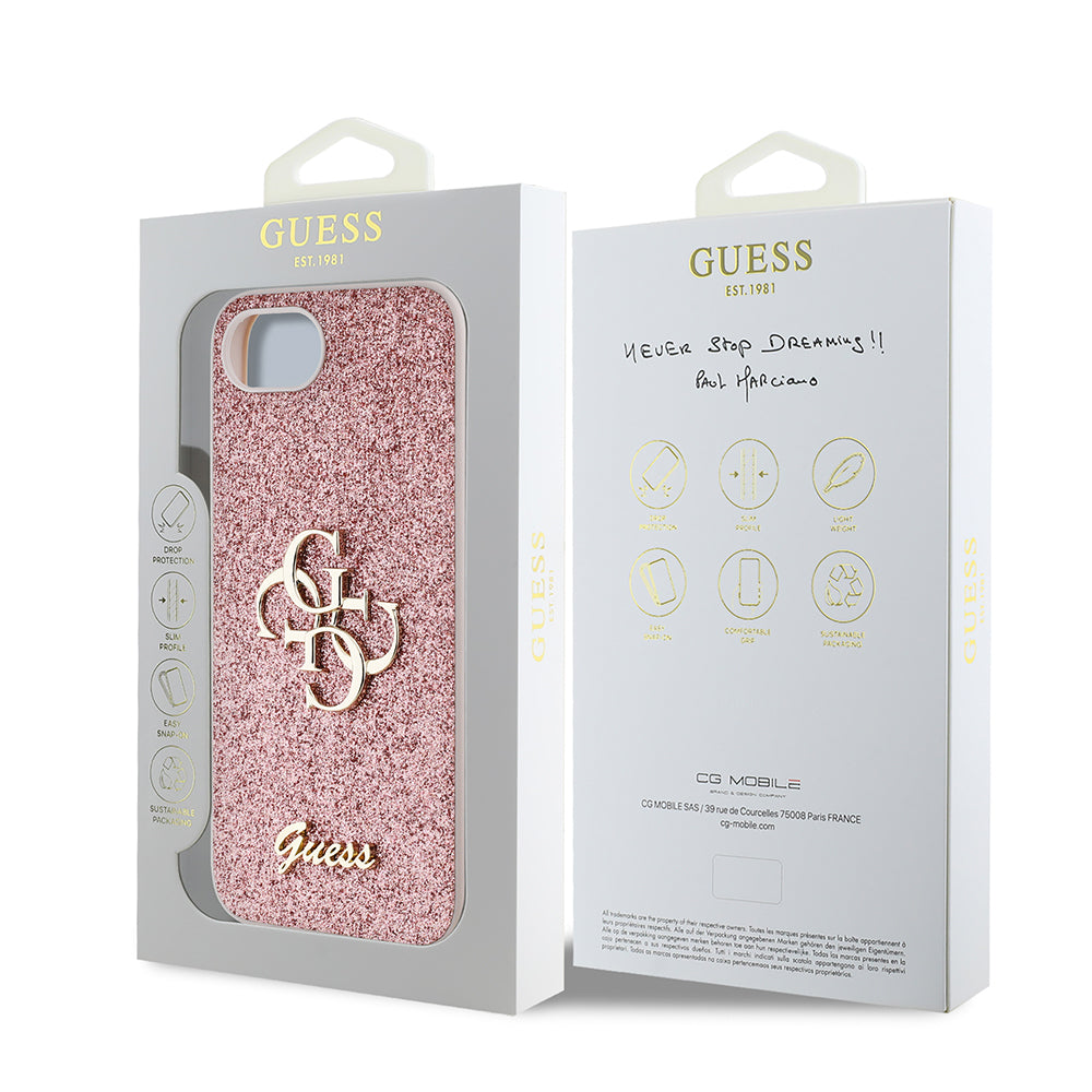 iPhone 16E Kılıf Guess Orjinal Lisanslı 4G Büyük Metal Logolu Glitter Kapak