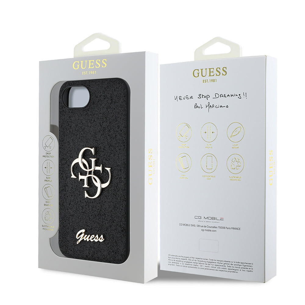 iPhone 16E Kılıf Guess Orjinal Lisanslı 4G Büyük Metal Logolu Glitter Kapak