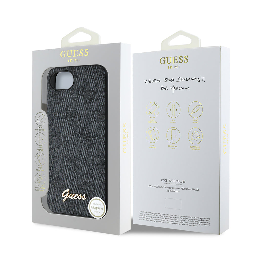 iPhone 16E Kılıf Guess Orjinal Lisanslı 4G Desenli Script Metal Logolu Kapak