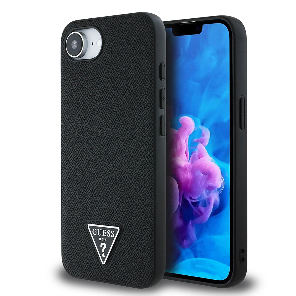 iPhone 16E Kılıf Guess Orjinal Lisanslı M-safe Şarj Özellikli Grained Triangle Kapak