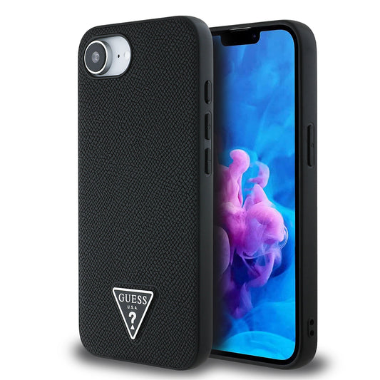 iPhone 16E Kılıf Guess Orjinal Lisanslı M-safe Şarj Özellikli Grained Triangle Kapak