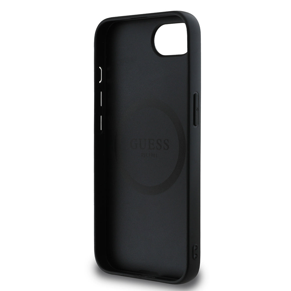 iPhone 16E Kılıf Guess Orjinal Lisanslı M-safe Şarj Özellikli Grained Triangle Kapak