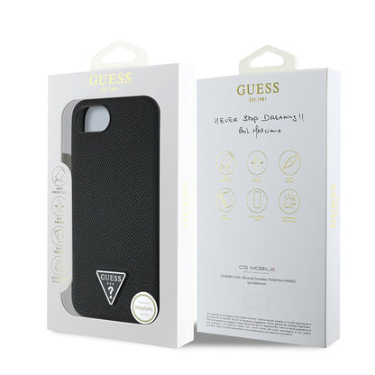 iPhone 16E Kılıf Guess Orjinal Lisanslı M-safe Şarj Özellikli Grained Triangle Kapak