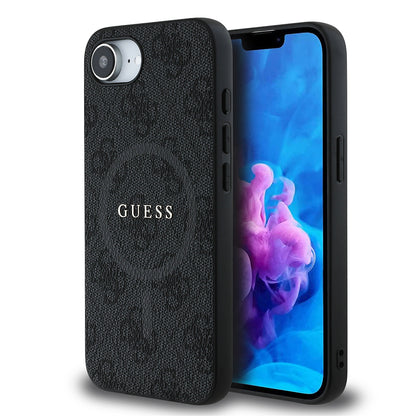 iPhone 16E Kılıf Guess Orjinal Lisanslı M-safe Şarj Özellikli PU Halkalı 4G Desenli Yazı Logolu Kapak