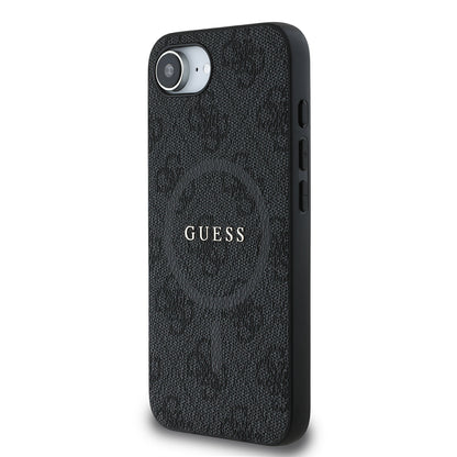 iPhone 16E Kılıf Guess Orjinal Lisanslı M-safe Şarj Özellikli PU Halkalı 4G Desenli Yazı Logolu Kapak