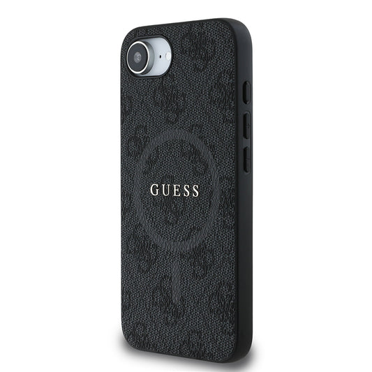 iPhone 16E Kılıf Guess Orjinal Lisanslı M-safe Şarj Özellikli PU Halkalı 4G Desenli Yazı Logolu Kapak
