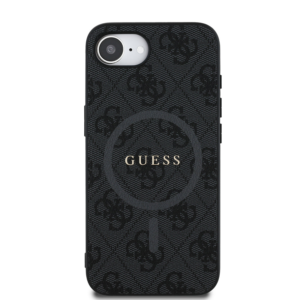 iPhone 16E Kılıf Guess Orjinal Lisanslı M-safe Şarj Özellikli PU Halkalı 4G Desenli Yazı Logolu Kapak
