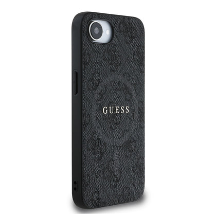iPhone 16E Kılıf Guess Orjinal Lisanslı M-safe Şarj Özellikli PU Halkalı 4G Desenli Yazı Logolu Kapak