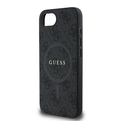 iPhone 16E Kılıf Guess Orjinal Lisanslı M-safe Şarj Özellikli PU Halkalı 4G Desenli Yazı Logolu Kapak
