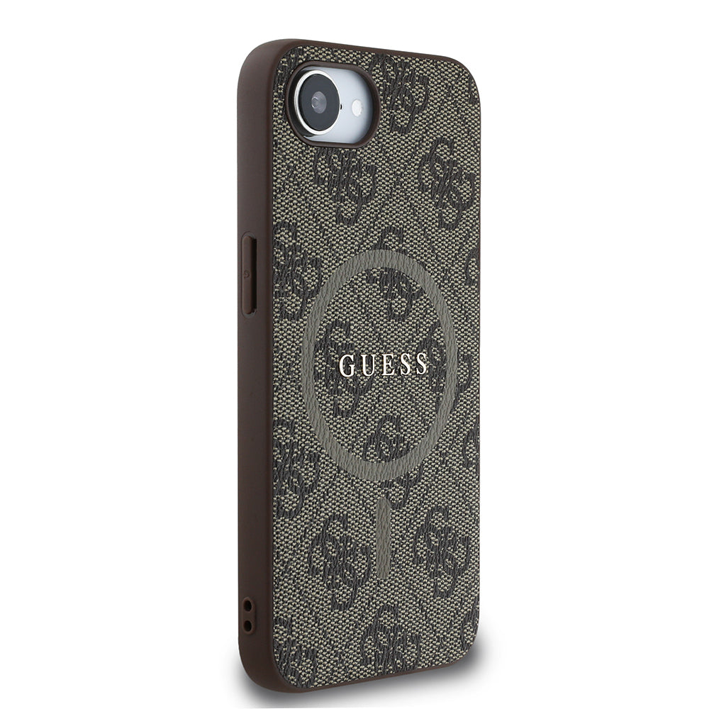 iPhone 16E Kılıf Guess Orjinal Lisanslı M-safe Şarj Özellikli PU Halkalı 4G Desenli Yazı Logolu Kapak