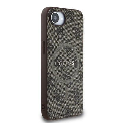 iPhone 16E Kılıf Guess Orjinal Lisanslı M-safe Şarj Özellikli PU Halkalı 4G Desenli Yazı Logolu Kapak