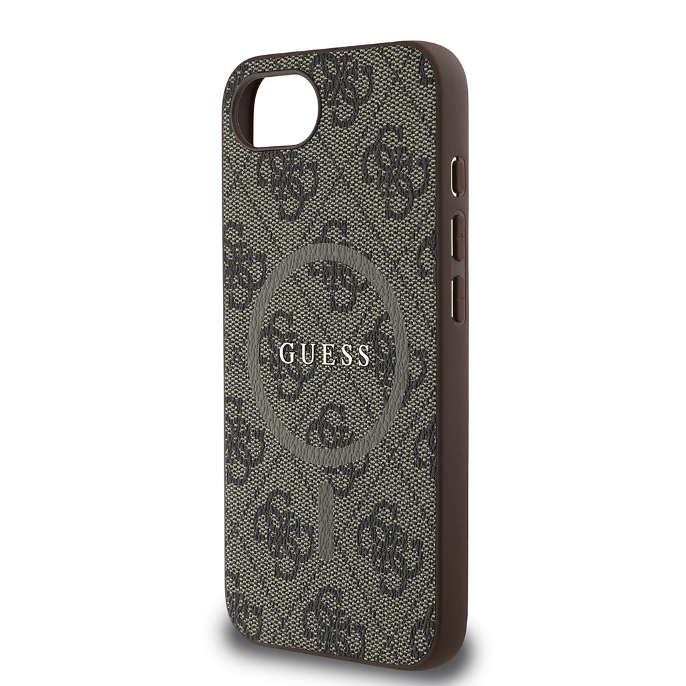 iPhone 16E Kılıf Guess Orjinal Lisanslı M-safe Şarj Özellikli PU Halkalı 4G Desenli Yazı Logolu Kapak