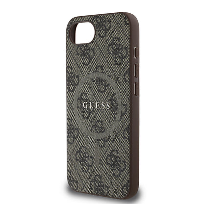 iPhone 16E Kılıf Guess Orjinal Lisanslı M-safe Şarj Özellikli PU Halkalı 4G Desenli Yazı Logolu Kapak