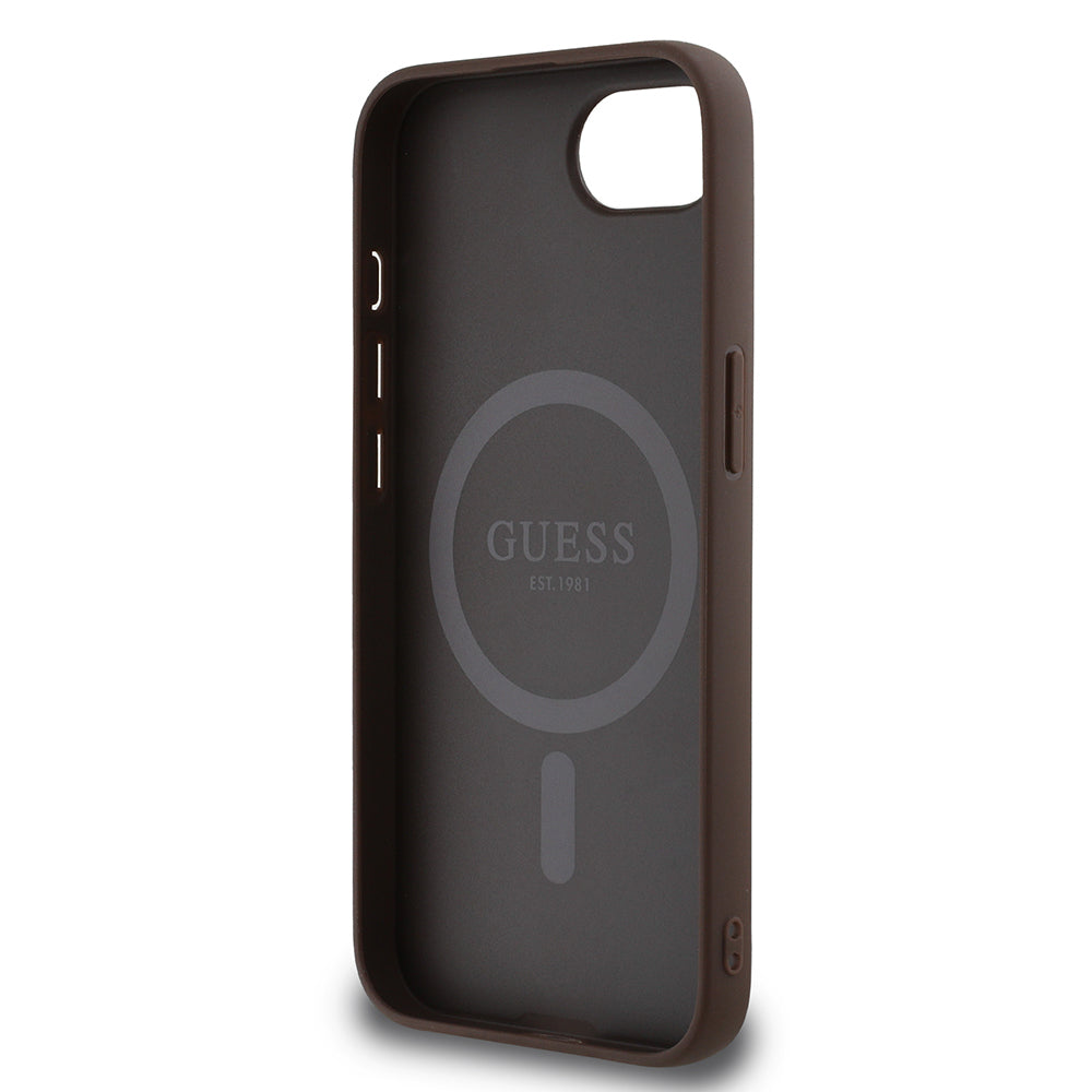 iPhone 16E Kılıf Guess Orjinal Lisanslı M-safe Şarj Özellikli PU Halkalı 4G Desenli Yazı Logolu Kapak