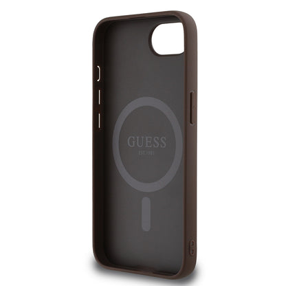 iPhone 16E Kılıf Guess Orjinal Lisanslı M-safe Şarj Özellikli PU Halkalı 4G Desenli Yazı Logolu Kapak