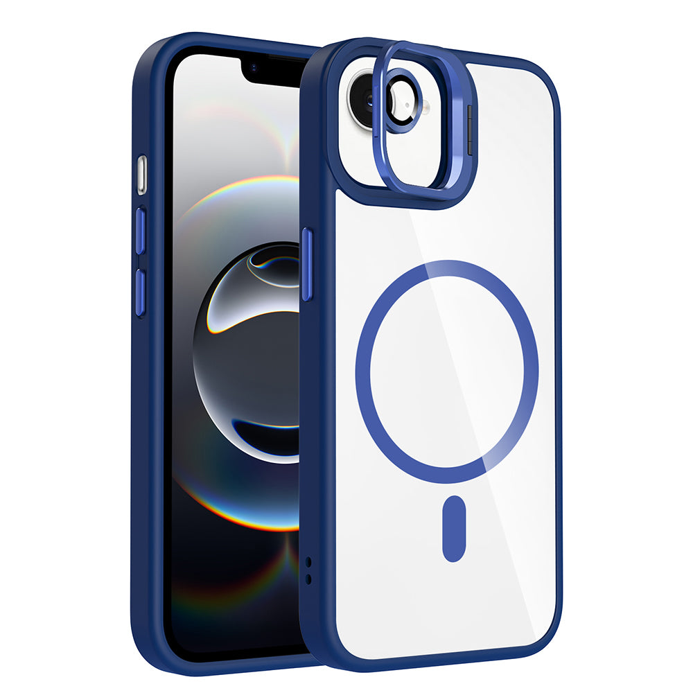 Apple iPhone 16E Kılıf Standlı ve Kamera Lens Hediyeli M-Safe Şarj Özellikli Zore Etro Kapak