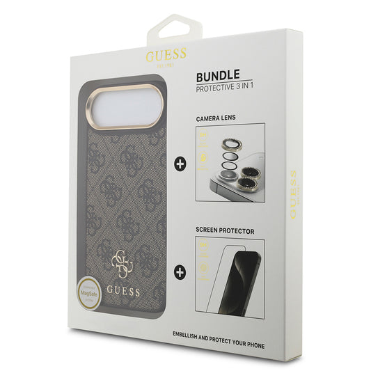 Apple iPhone 17 Air Guess Orjinal Lisanslı 4G ve Yazı Logolu Kılıf + Ekran Koruyucu + Lens Koruyucu 3in1 Aksesuar Seti
