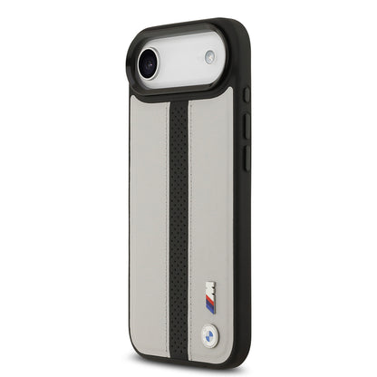 iPhone 17 Air Kılıf BMW Orjinal Lisanslı M-safe Şarj Özellikli Deri Arka Yüzey Metal Logolu Delikli Şerit Tasarımlı Kapak
