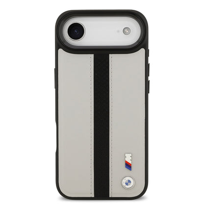 iPhone 17 Air Kılıf BMW Orjinal Lisanslı M-safe Şarj Özellikli Deri Arka Yüzey Metal Logolu Delikli Şerit Tasarımlı Kapak