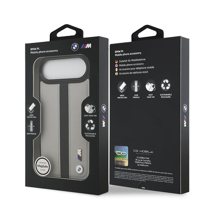iPhone 17 Air Kılıf BMW Orjinal Lisanslı M-safe Şarj Özellikli Deri Arka Yüzey Metal Logolu Delikli Şerit Tasarımlı Kapak
