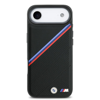 iPhone 17 Air Kılıf BMW Orjinal Lisanslı M-safe Şarj Özellikli M Logolu Üç Şeritli Delikli Deri Kapak
