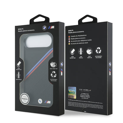 iPhone 17 Air Kılıf BMW Orjinal Lisanslı M-safe Şarj Özellikli M Logolu Üç Şeritli Delikli Deri Kapak