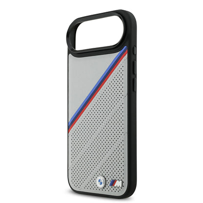 iPhone 17 Air Kılıf BMW Orjinal Lisanslı M-safe Şarj Özellikli M Logolu Üç Şeritli Delikli Deri Kapak