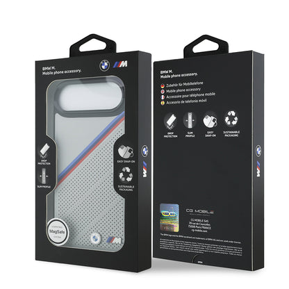 iPhone 17 Air Kılıf BMW Orjinal Lisanslı M-safe Şarj Özellikli M Logolu Üç Şeritli Delikli Deri Kapak