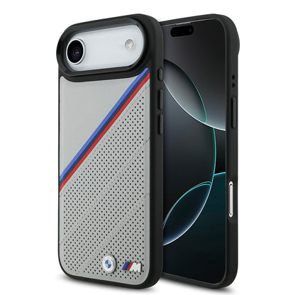 iPhone 17 Air Kılıf BMW Orjinal Lisanslı M-safe Şarj Özellikli M Logolu Üç Şeritli Delikli Deri Kapak