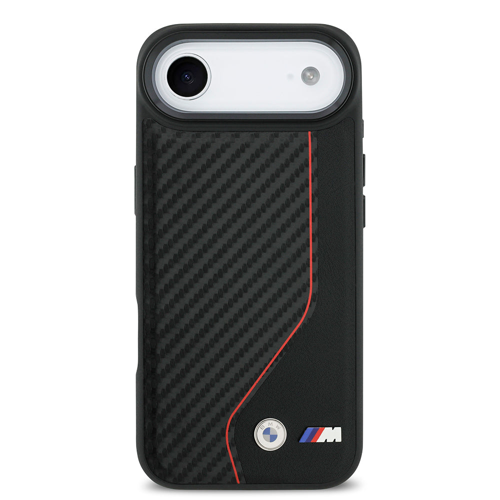 iPhone 17 Air Kılıf BMW Orjinal Lisanslı M-safe Şarj Özellikli Metal BMW ve M Logolu PU Karbon Tasarımlı Kapak