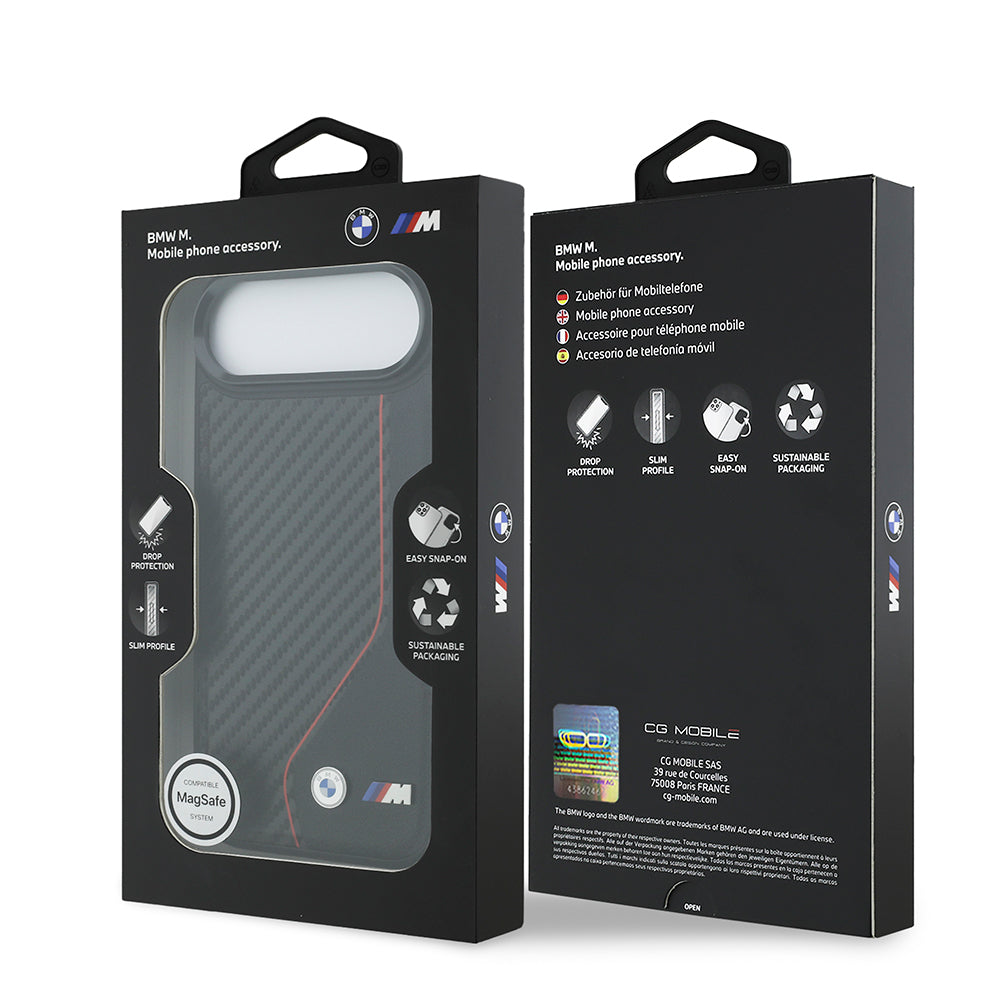 iPhone 17 Air Kılıf BMW Orjinal Lisanslı M-safe Şarj Özellikli Metal BMW ve M Logolu PU Karbon Tasarımlı Kapak