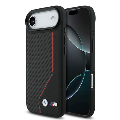 iPhone 17 Air Kılıf BMW Orjinal Lisanslı M-safe Şarj Özellikli Metal BMW ve M Logolu PU Karbon Tasarımlı Kapak