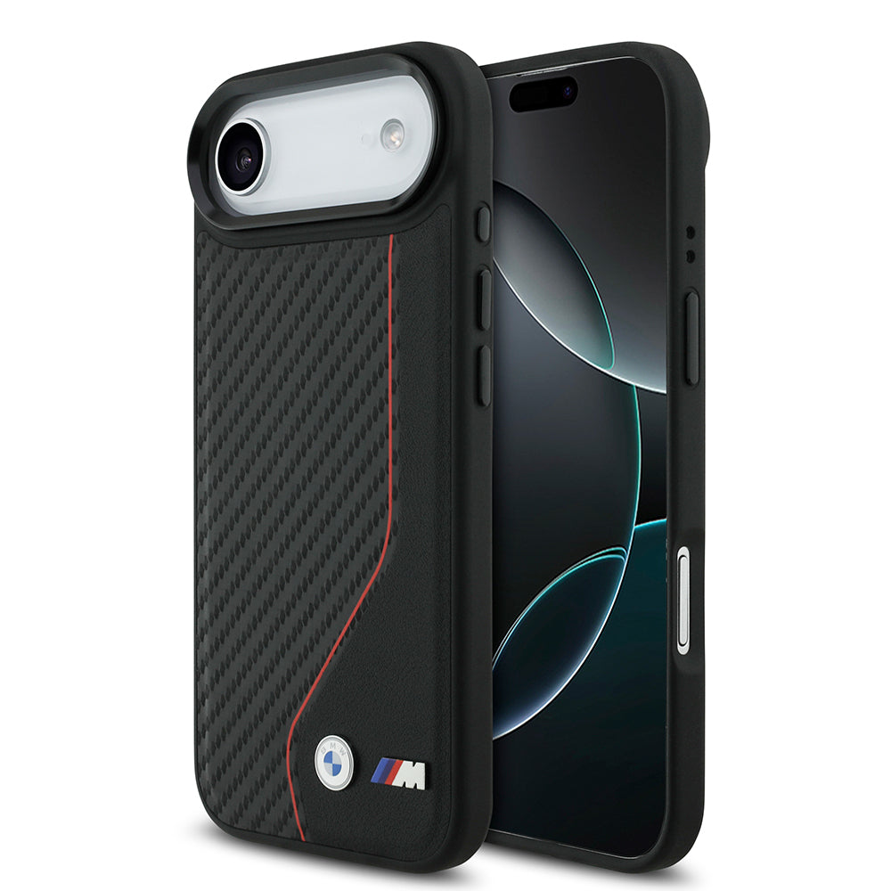 iPhone 17 Air Kılıf BMW Orjinal Lisanslı M-safe Şarj Özellikli Metal BMW ve M Logolu PU Karbon Tasarımlı Kapak