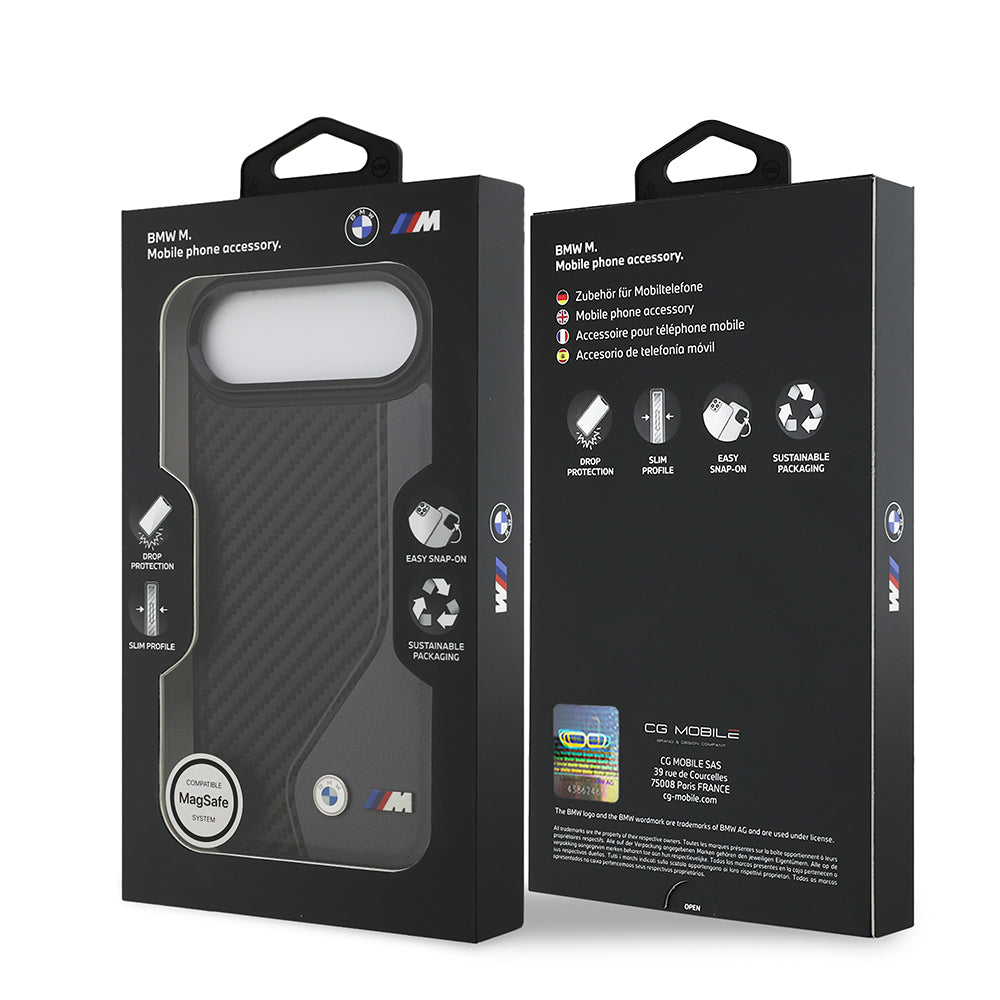 iPhone 17 Air Kılıf BMW Orjinal Lisanslı M-safe Şarj Özellikli Metal BMW ve M Logolu PU Karbon Tasarımlı Kapak