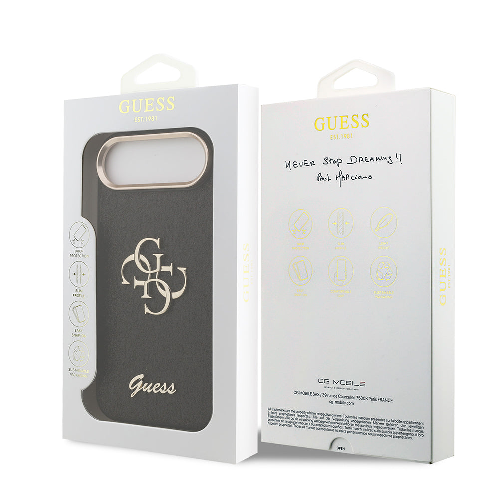 iPhone 17 Air Kılıf Guess Orjinal Lisanslı 4G Büyük Metal Kamera Çerçeveli ve Logolu Glitter Kapak